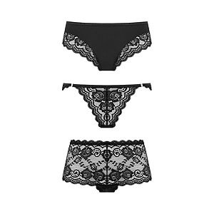 Underneath Eden Panties Set 3ks (Black), komplet krajkové kalhotky