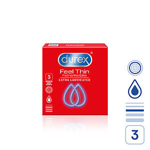 Durex Feel Thin Extra Lubricated (3ks), tenké kondomy