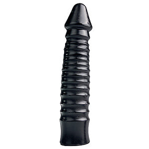 All Black Large Dildo with Ribbed Shaft 26 cm, intenzivní žebrovaný kolík s průměrem 6 cm