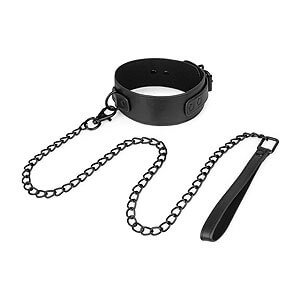 Bedroom Fantasies Faux Leather Collar & Chain (Black), fetiš obojek s vodítkem