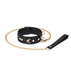 Liebe Seele Dark Secret Collar & Leash (Black), sexy kožený obojek s vodítkem