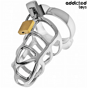 Addicted Toys Locked Silver Lock Metal Penis Cage M, kovová klec na penis