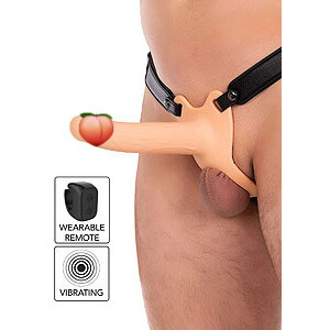 Hidden Desire Hollow Penis Strapon Vibrating Skin (18cm), dutý vibrační připínák