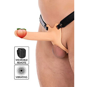 Hidden Desire Hollow Penis Strapon Vibrating Skin (20cm), dutý vibrační připínák