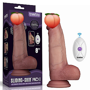Lovetoy Sliding Skin Pro II 8" Vibrating Silicone Dong, realistické vibrační dildo