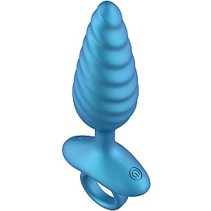 Playhouse Deep Ribbed Anal Plug Vibrating + Remote (modrý), vibrační anální kolík