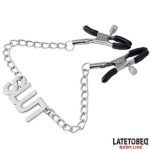 LATETOBED BDSM LINE Nipple clamps with Chain SLUT, nastavitelné svorky na bradavky