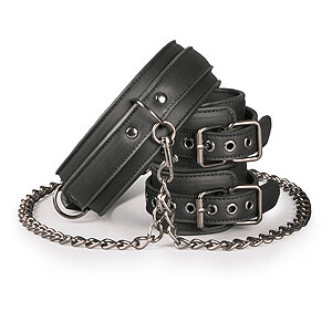 EasyToys Leather Collar With Handcuffs kožený set obojek a pouta
