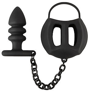 Black Velvets Balls Cage + Butt Plug (Black), návlek na varlata anal lock