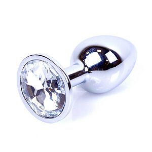 Boss Series Jewellery Silver Plug CLEAR - stříbrný anální kolík s drahokamem 7 x 2,7 cm
